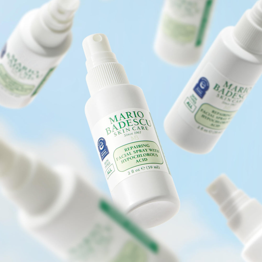 Mario Badescu Repairing HOCl Face Spray to refresh piercings easily.