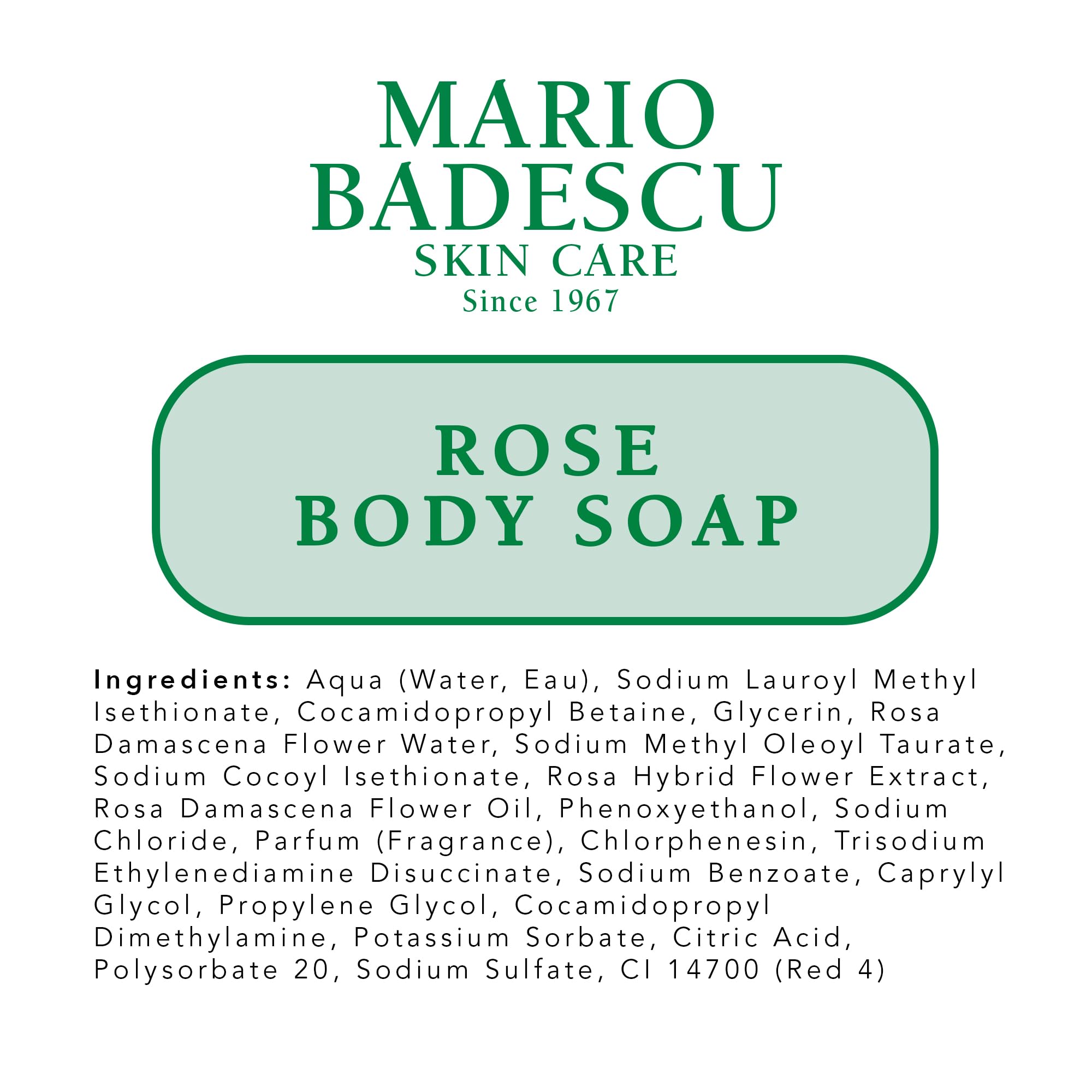 Mario Badescu Rose Body Soap on a shelf with water droplets.