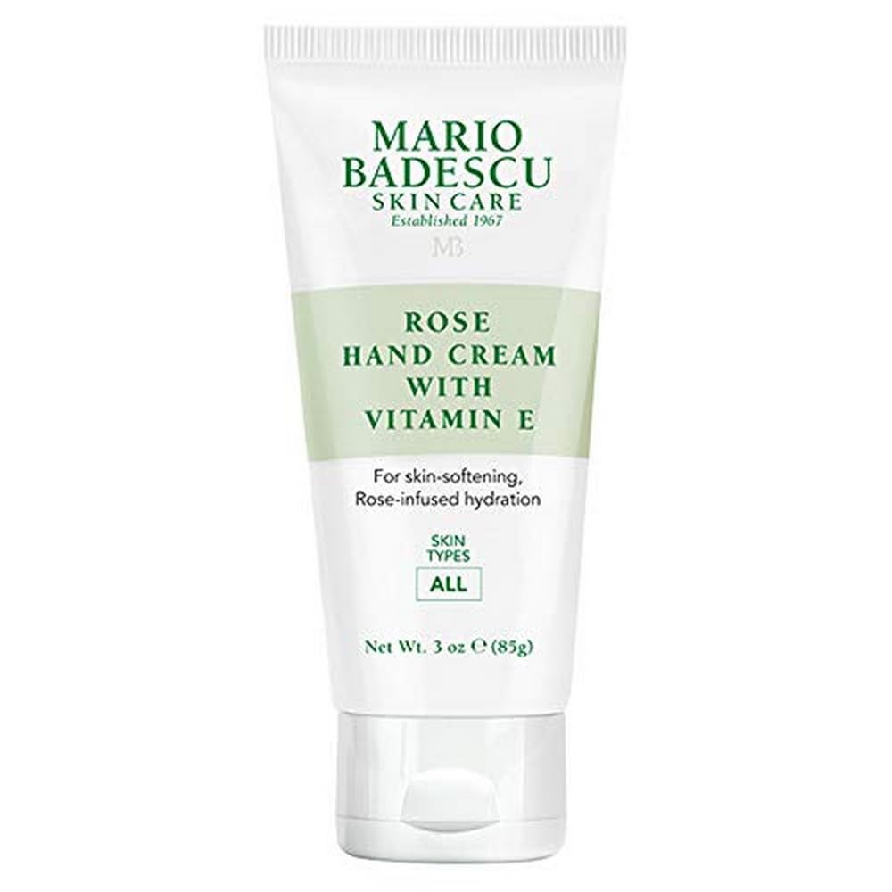 Mario Badescu Rose Hand Cream bottle with subtle rose scent and quick absorption.