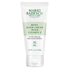 Mario Badescu Rose Hand Cream bottle with subtle rose scent and quick absorption.