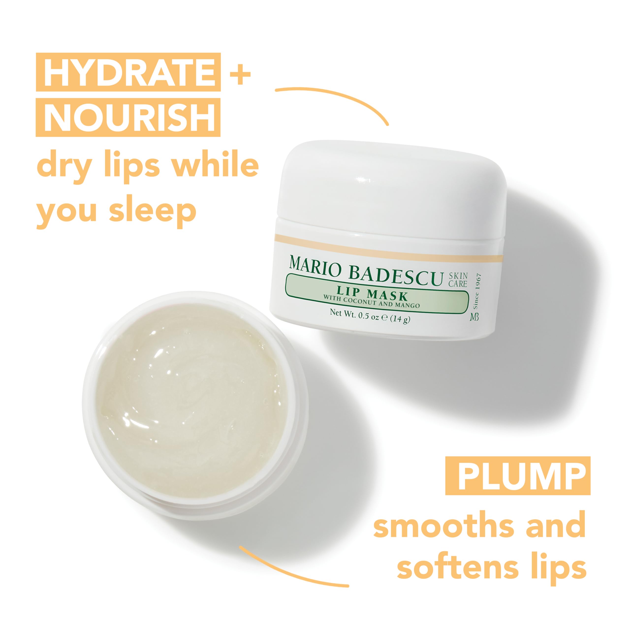 Textura cremosa de la mascarilla labial Mario Badescu en envase compacto.
