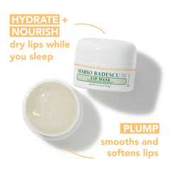 Textura cremosa de la mascarilla labial Mario Badescu en envase compacto.