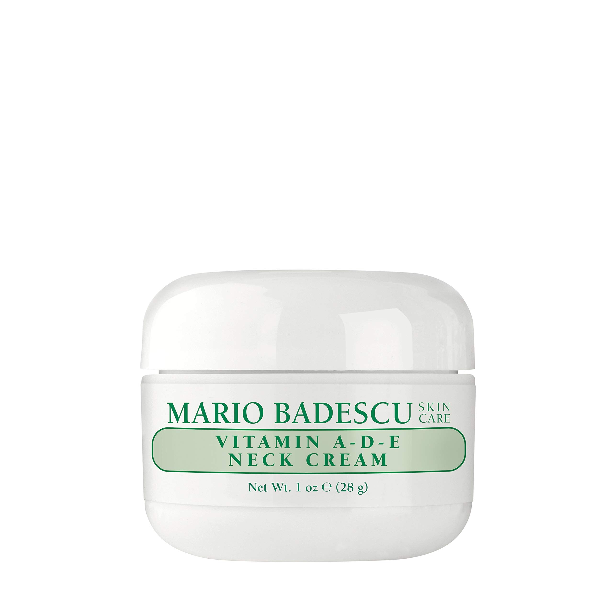 Mario Badescu Vitamina A-D-E crema para el cuello, botella clara para hidratación profunda.