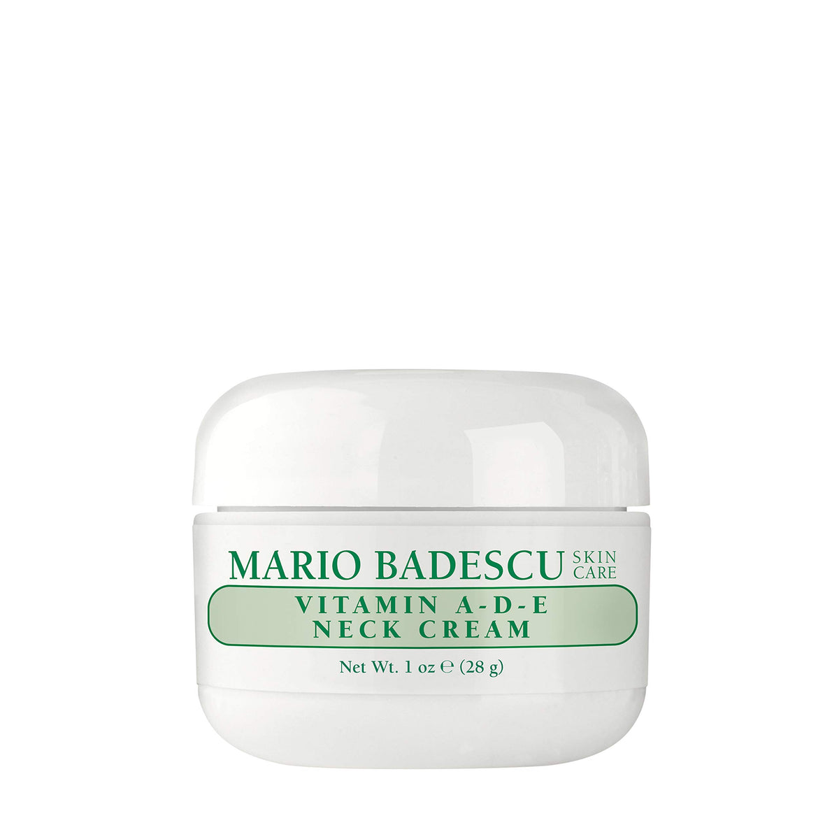 Mario Badescu Vitamina A-D-E crema para el cuello, botella clara para hidratación profunda.