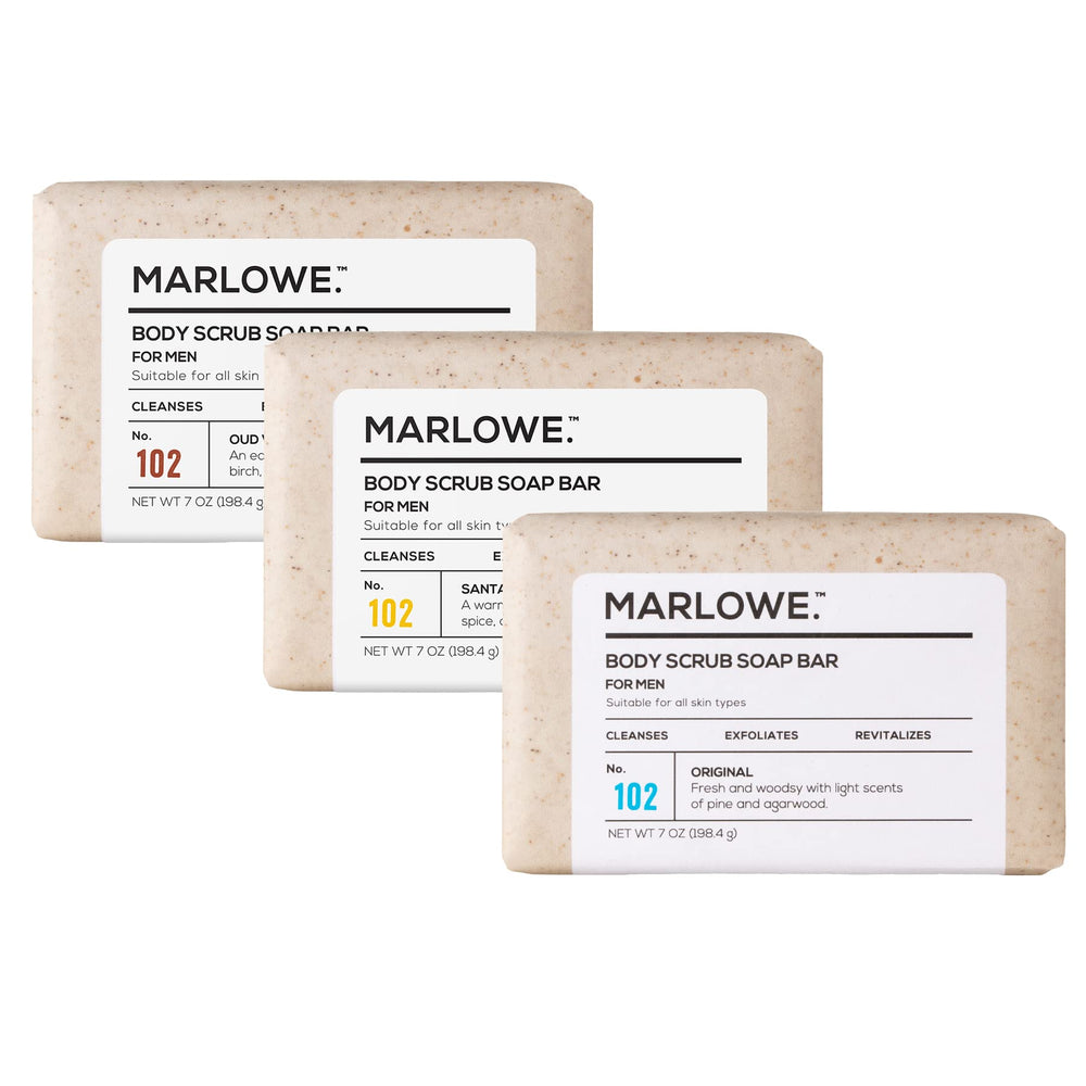 MARLOWE No.102 Original bar front view for exfoliation and smoother skin.