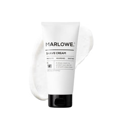 MARLOWE No. 141 shave cream front label; premium ingredients for a smooth start.