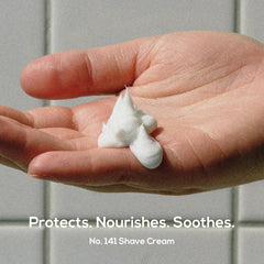 MARLOWE No. 141 shave cream texture closeup shows creamy richness for a comfortable glide.