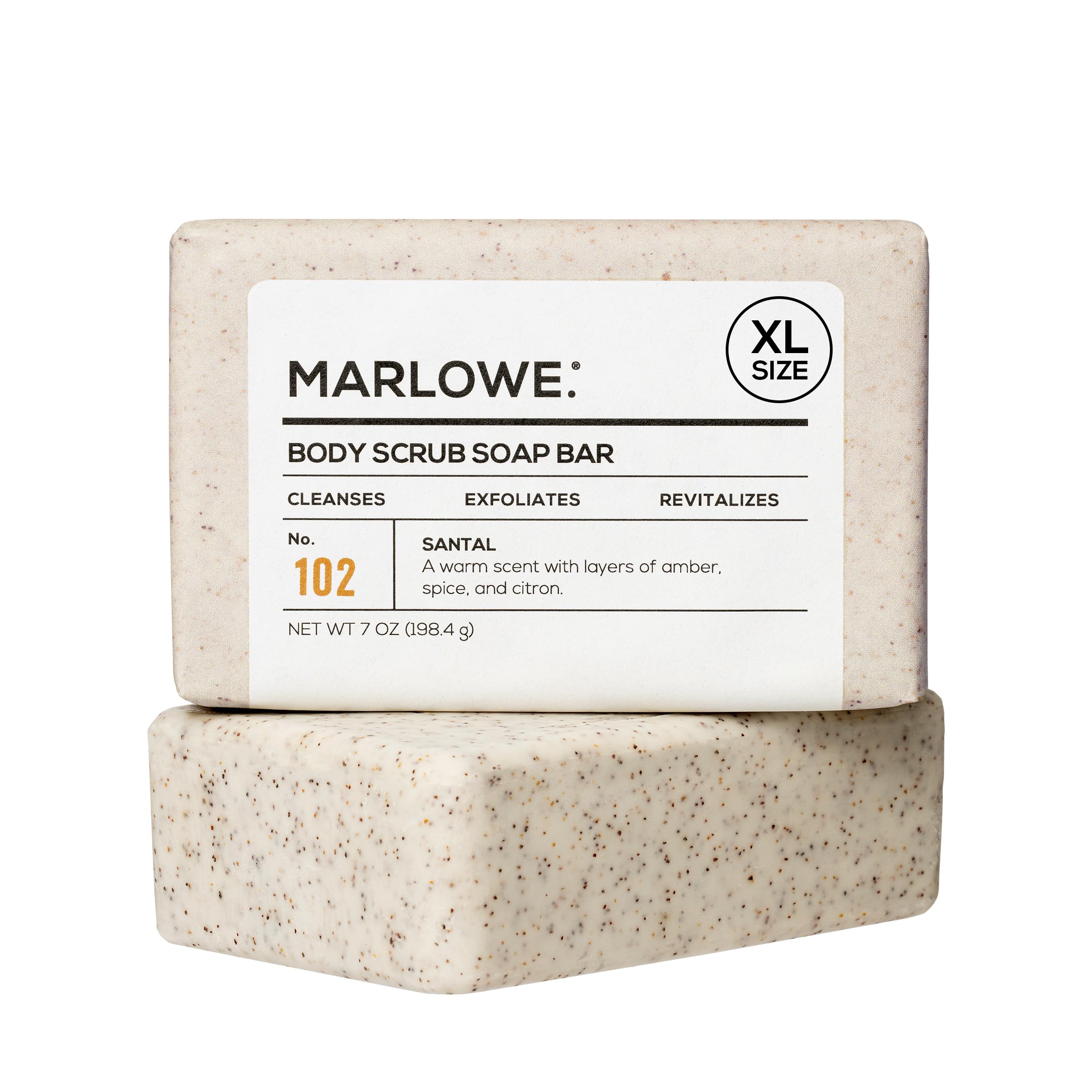 MARLOWE No. 102 barra exfoliante santal: suaviza la piel y renueva la textura.