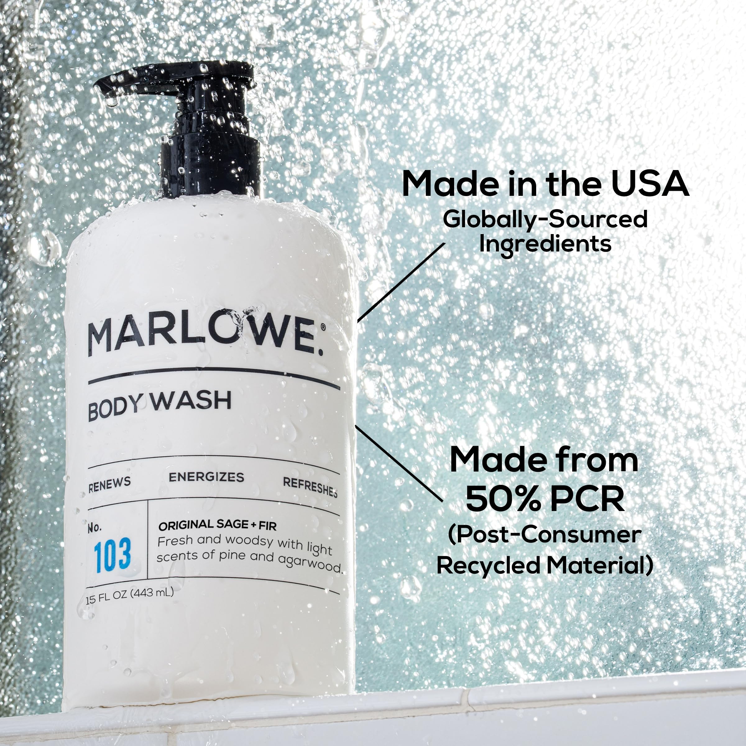 MARLOWE No. 103, aroma fresco y amaderado, sensación de limpieza duradera.