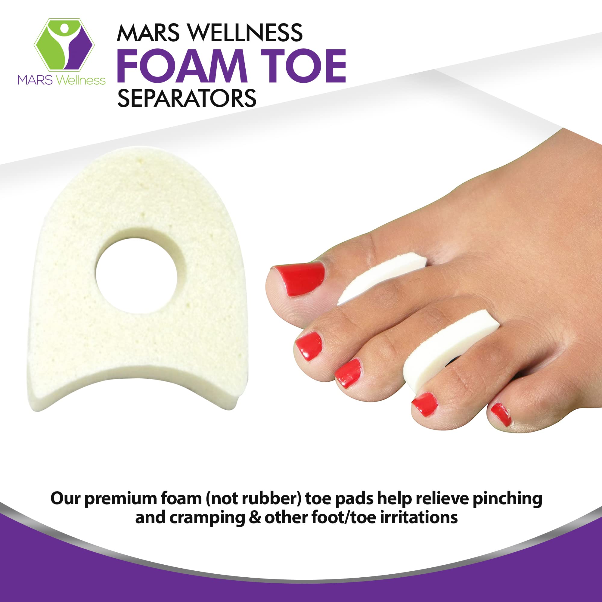 Mars Wellness foam toe spacers provide corn relief and gentle separation