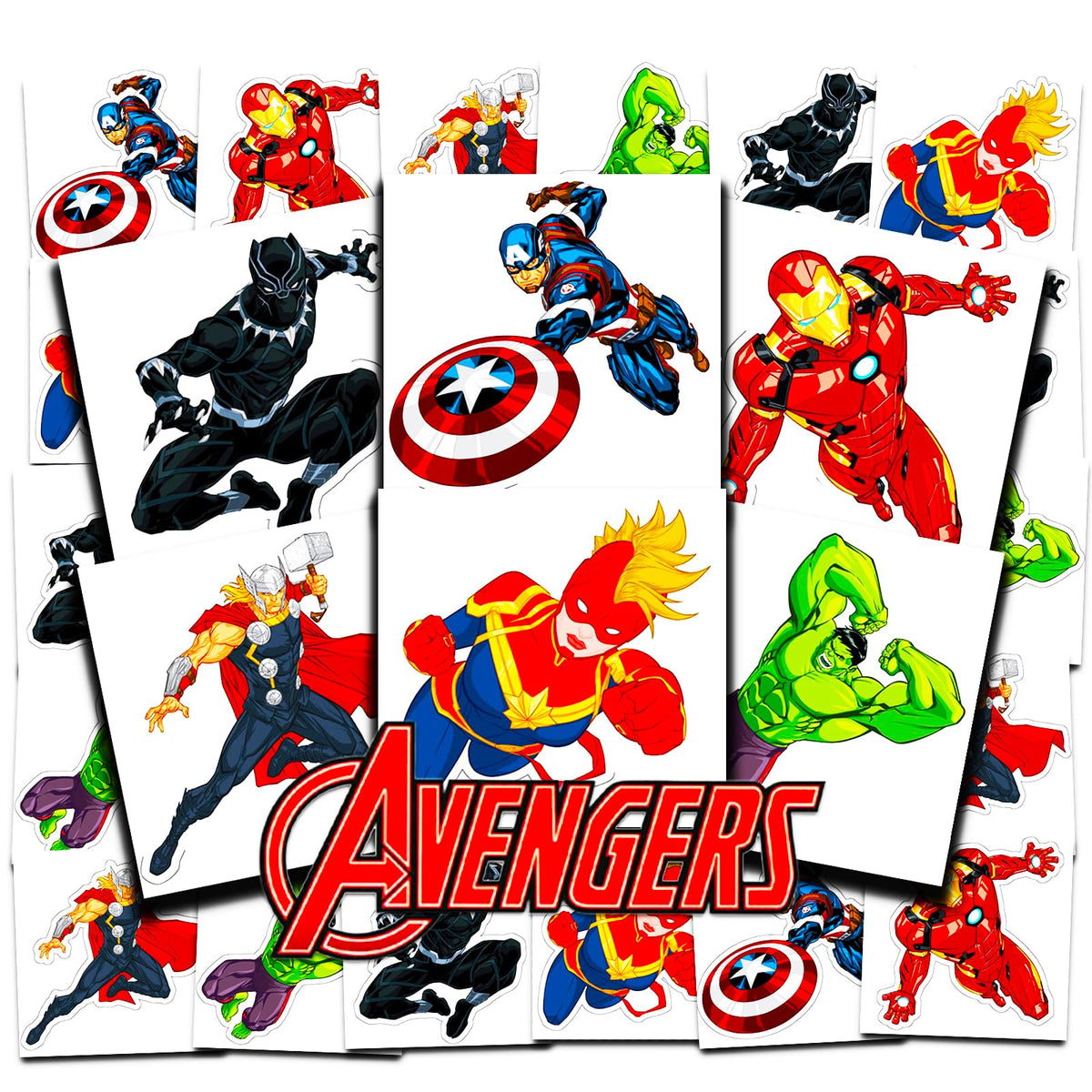 Marvel Avengers tattoos bundle with over 70 pieces, ideal for party favors.