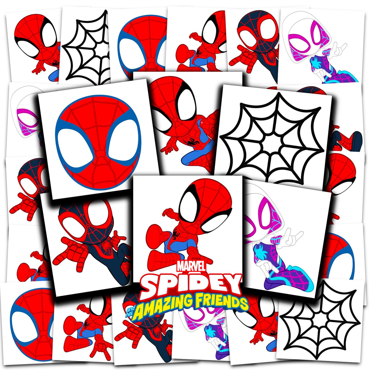 Marvel Spidey y sus Amigos, 70 tatuajes en 12 láminas, ideales como favores de fiesta.