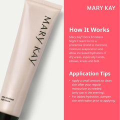 Mary Kay Extra Emollient Night Cream dry skin visual illustrates enhanced hydration in rough patches.