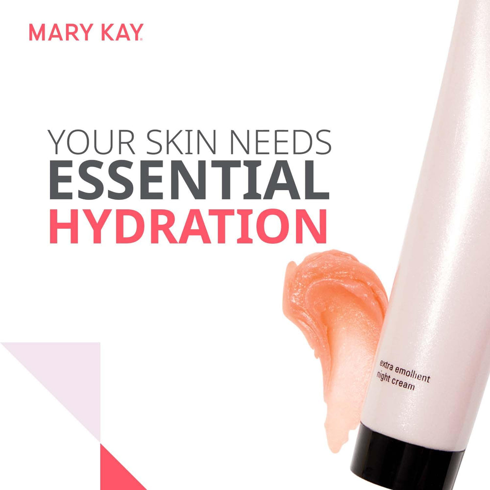 Mary Kay Extra Emollient Night Cream night routine setup suggests an evening skincare ritual.