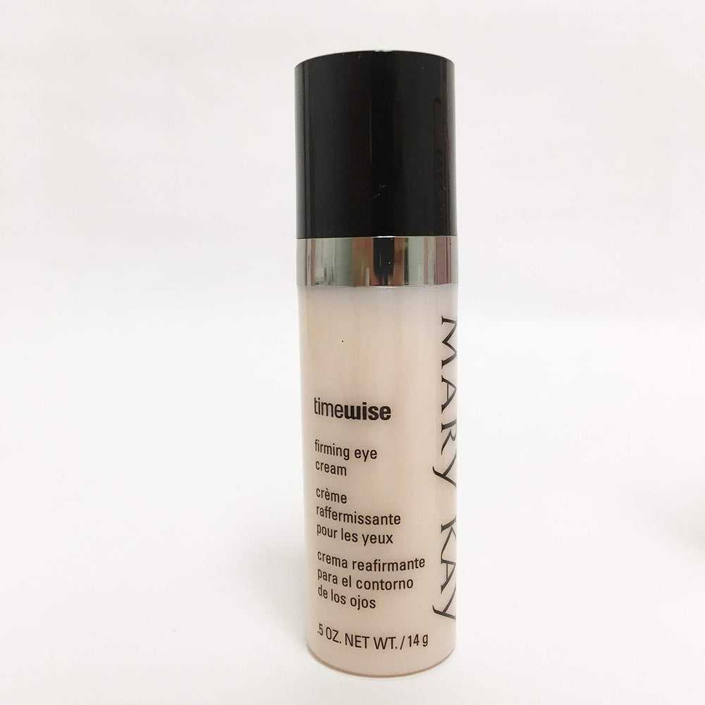 Mary Kay TimeWise eye cream bottle highlights anti-aging benefits for the eye area.