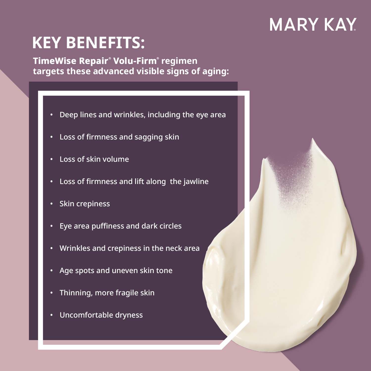 Mary Kay TimeWise Repair Volu-Firm Night Cream, rich overnight renewal formula.