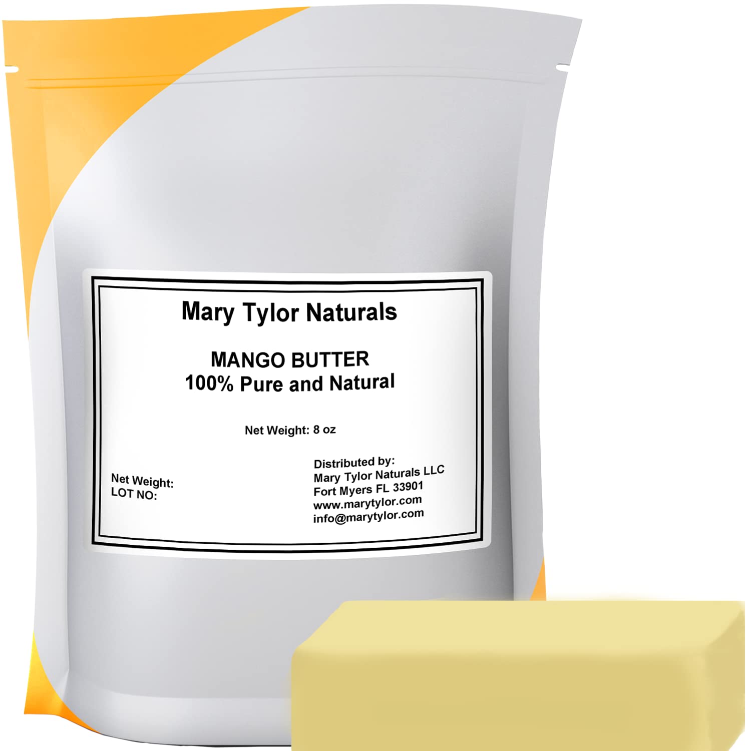 Mary Tylor Naturals Mango Butter, textura marfil, ideal para hidratación diaria de piel.