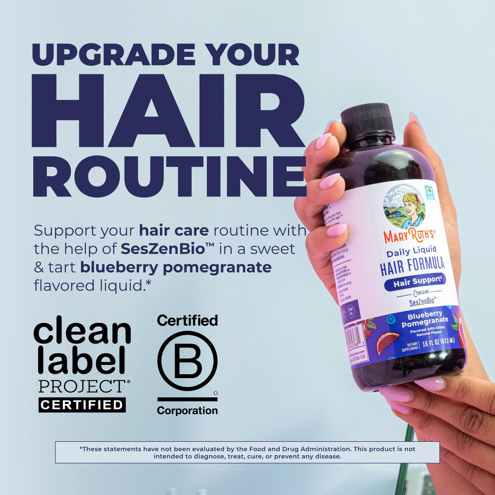 MARYRUTH'S Daily Liquid Hair Formula cap closeup highlights vegan formula