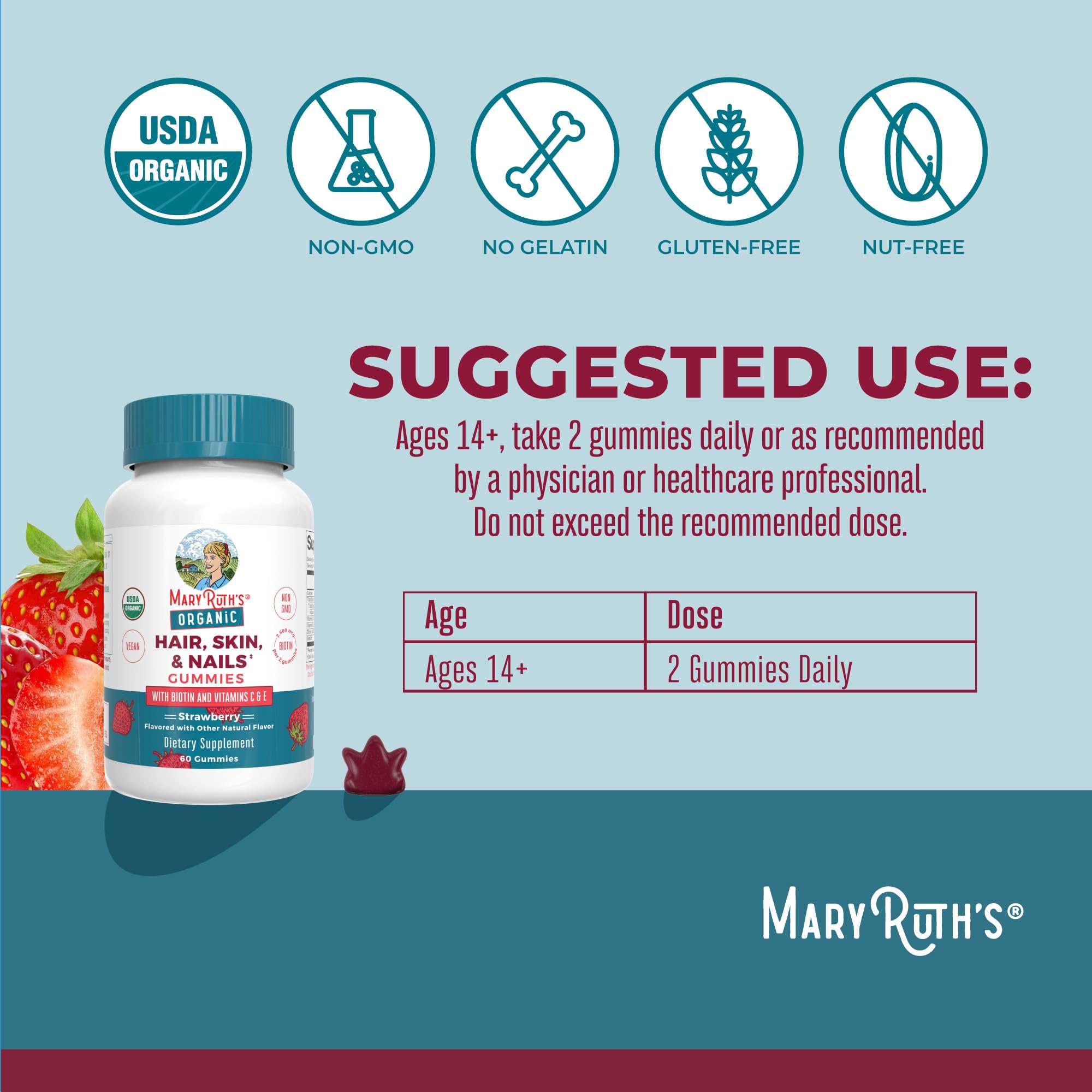 MaryRuth's strawberry gummy texture and color indicating premium quality.