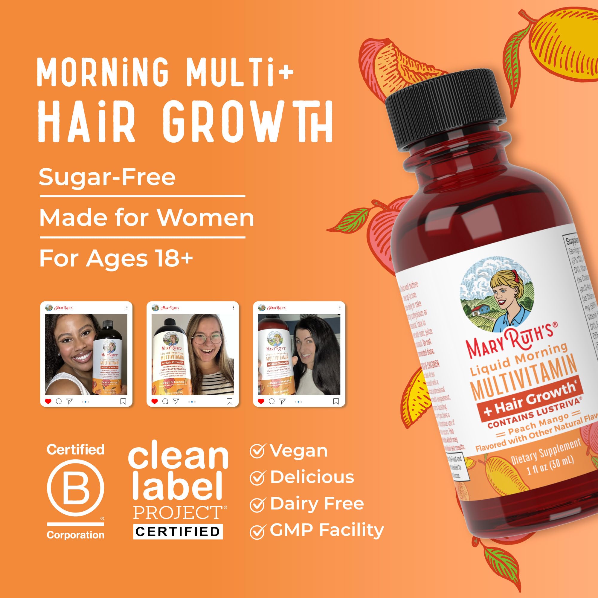 MaryRuth's daily-use bottle supports hair and skin wellness