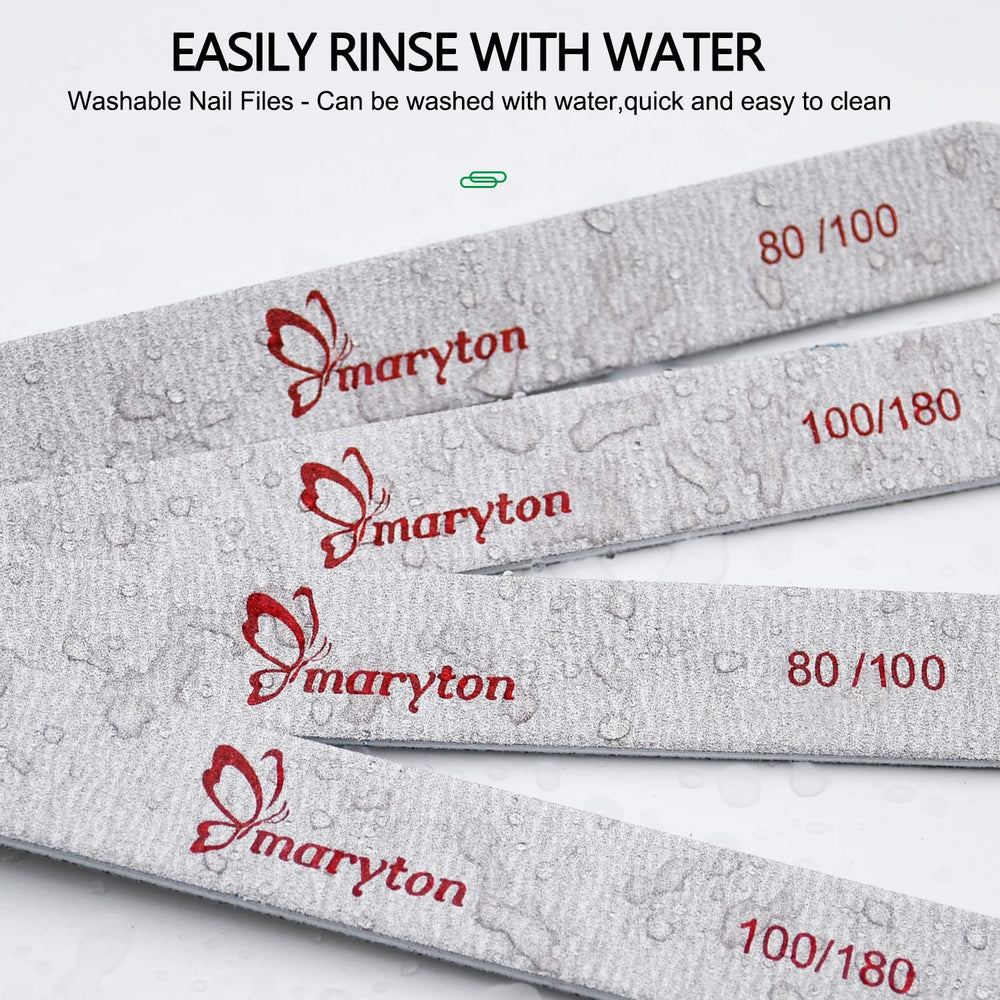Maryton coarse file in use on acrylic nails during manicure.