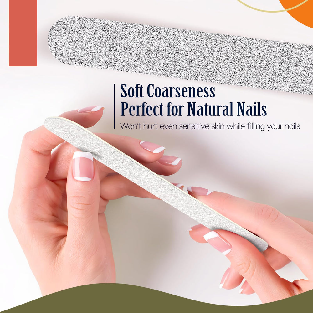 Maryton emery board 5-inch 180-grit delivers smooth filing on natural nails.