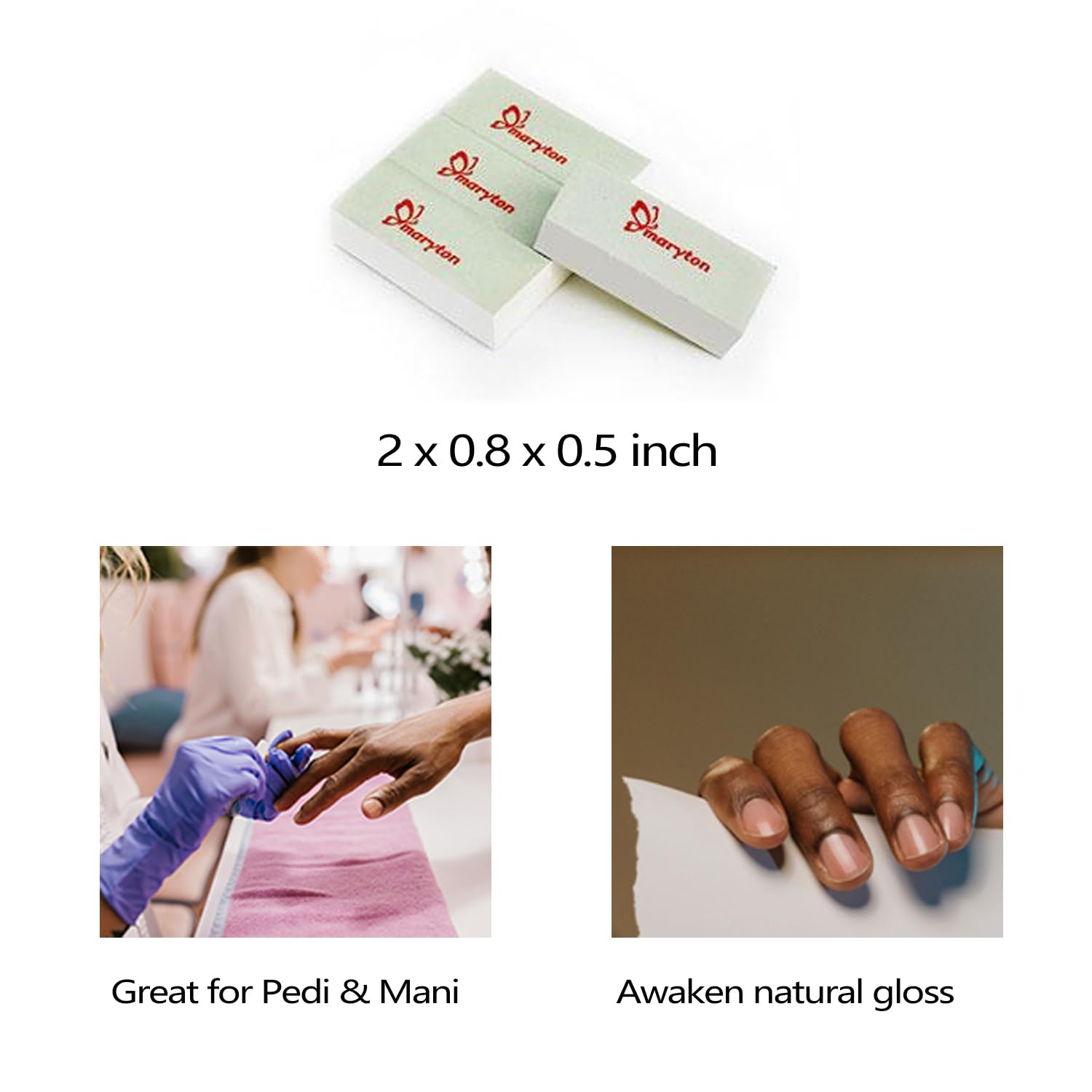 Maryton mini nail buffer white side delivers a glass-like shine after smoothing.