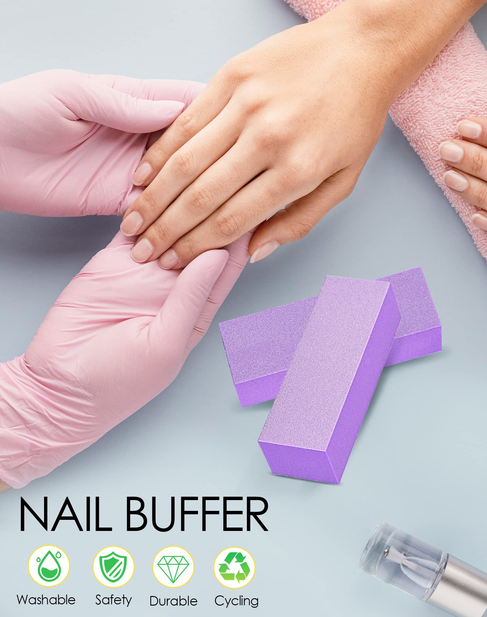 Maryton nail buffer block close-up 100/180 grit for smoothing acrylics.