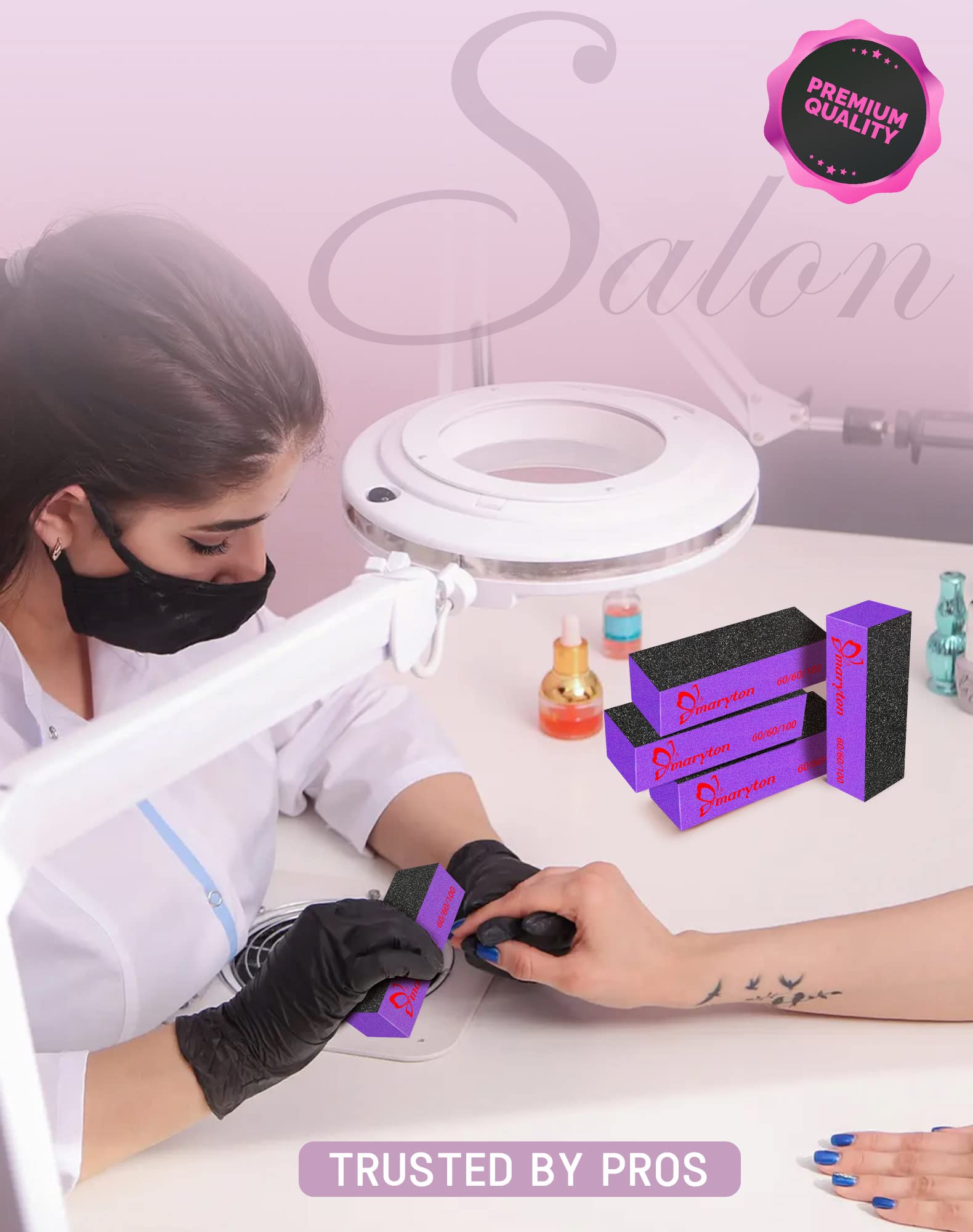 Compact Maryton buffers in black purple ideal for pro or home manicures