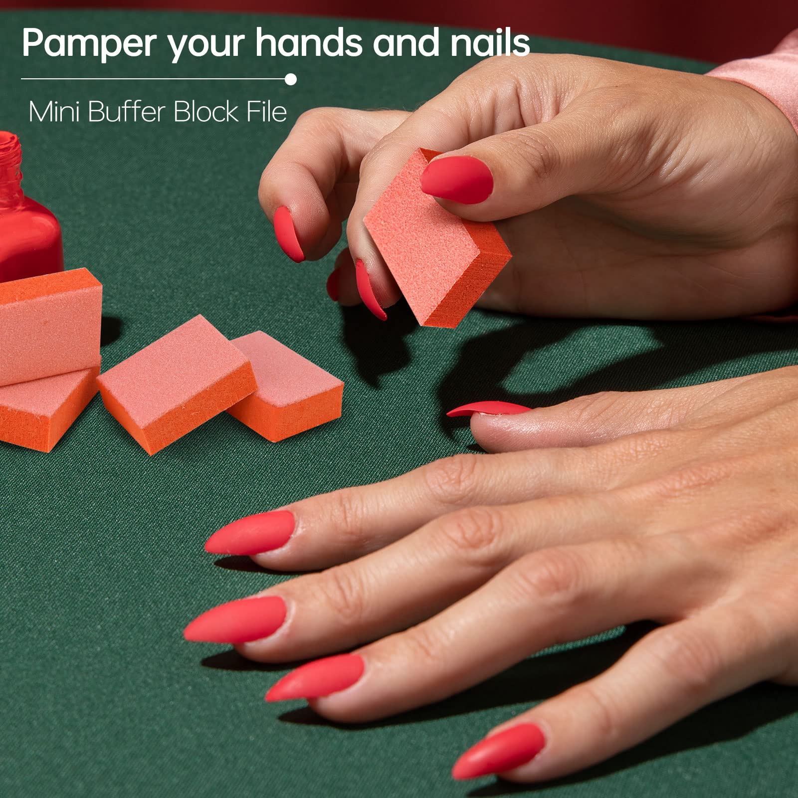 Maryton orange buffers preps rough surfaces for long-lasting color.