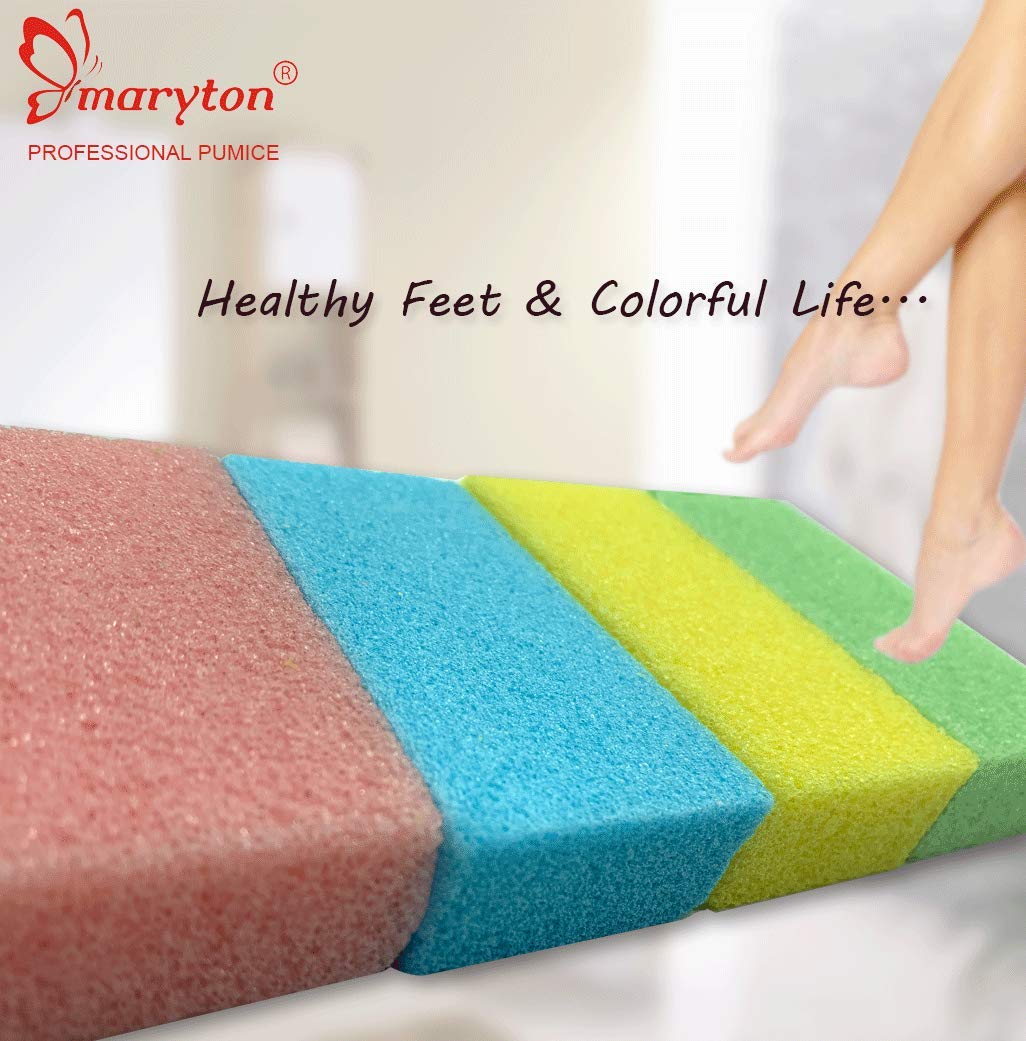 Maryton Pumice Sponge 4-pack in assorted colors for at-home pedicures.
