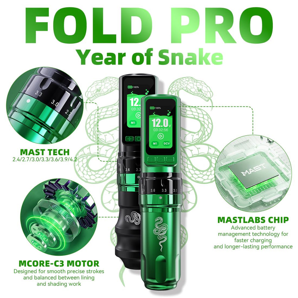 MAST TATTOO Fold Pro cordless pen offers smooth handling and precise control.