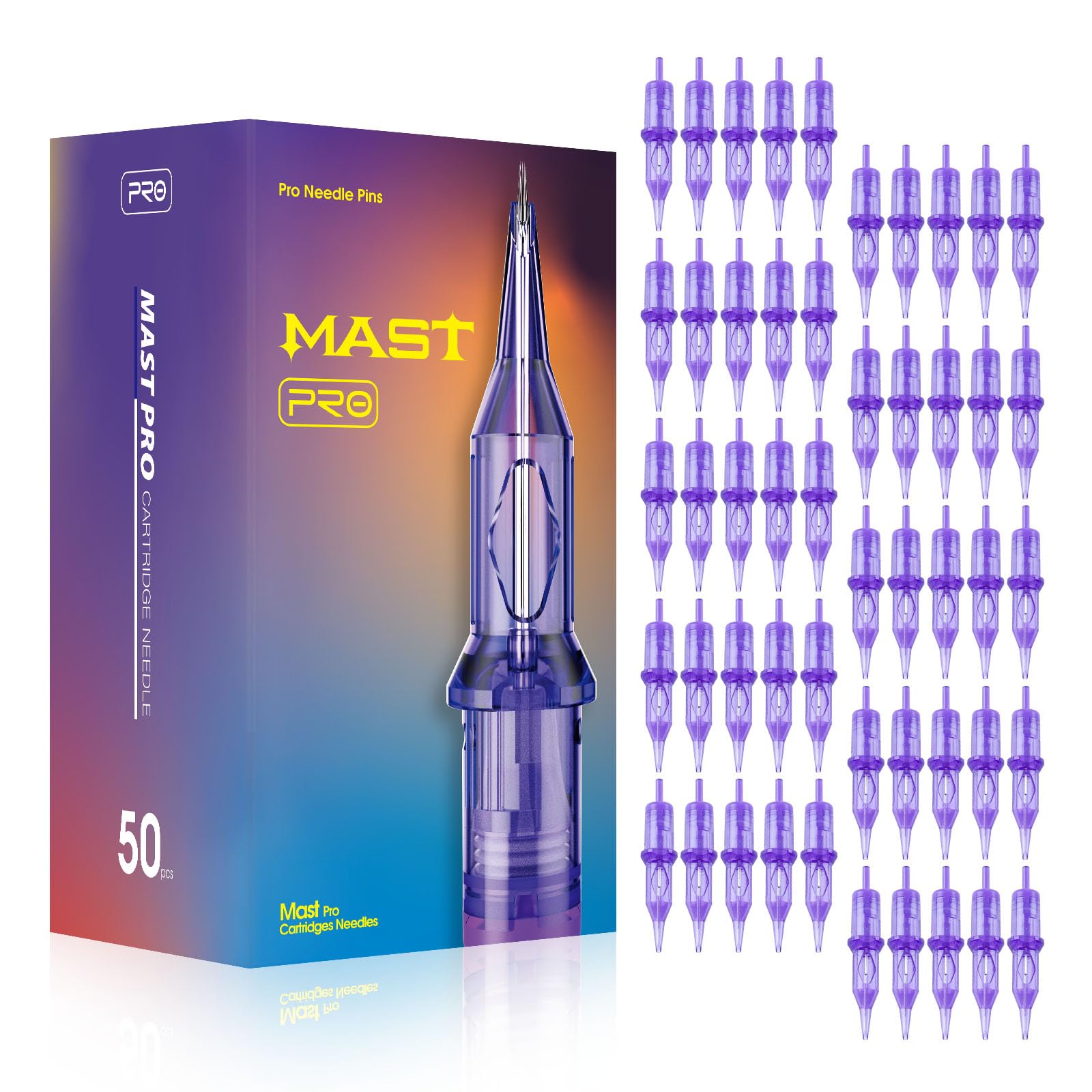 MAST TATTOO needles assorted 50pcs in a case for versatile lining and shading.