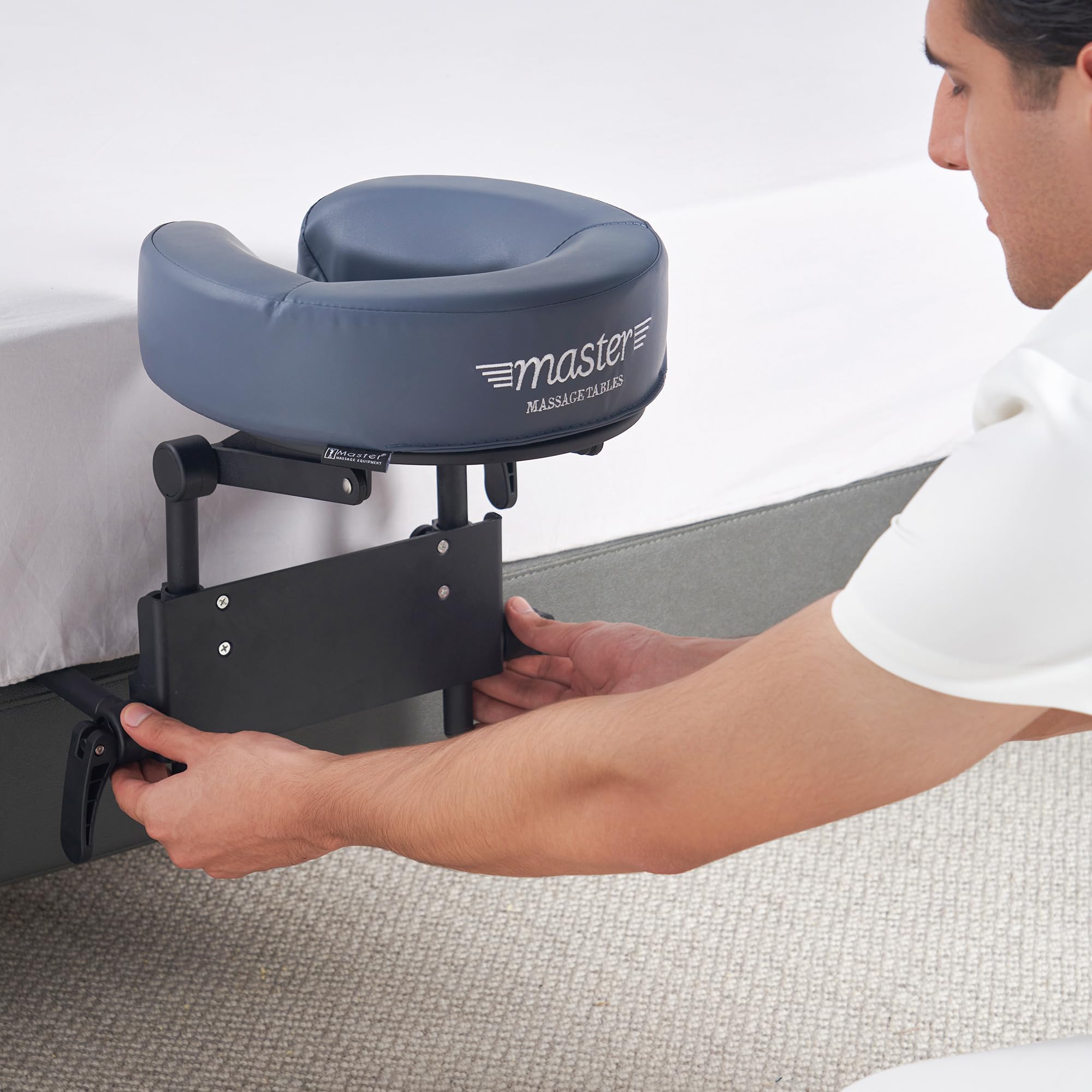 Master Massage Royal Blue kit folded in black nylon bag for easy storage.