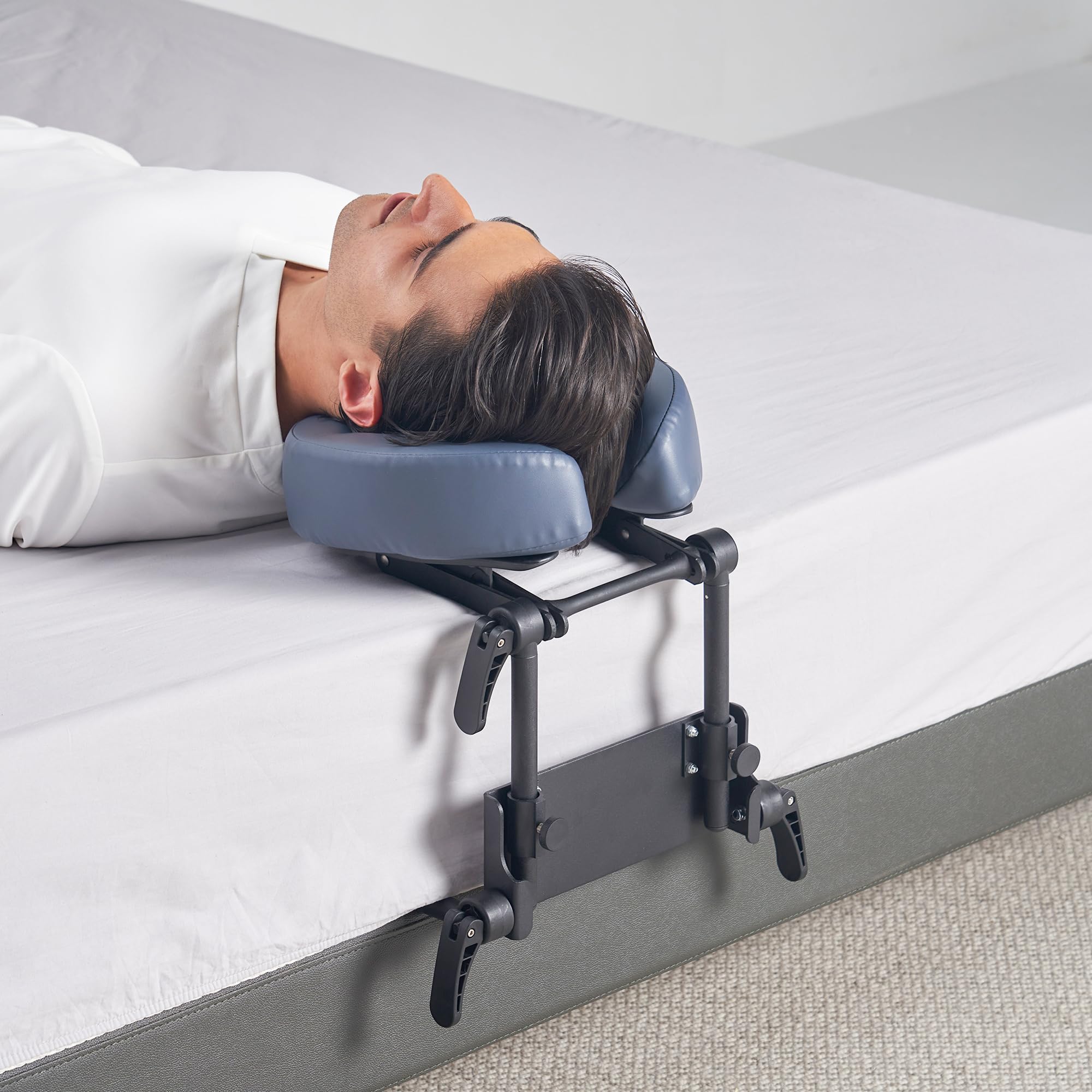 Master Massage memory foam crescent face cushion provides gentle support.