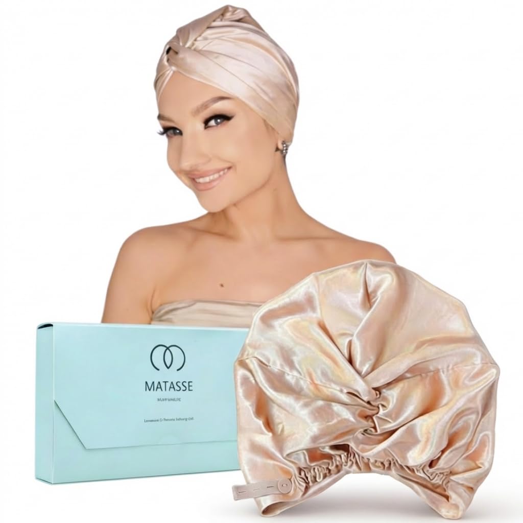 MATASSE silk hair bonnet champagne for frizz-free mornings