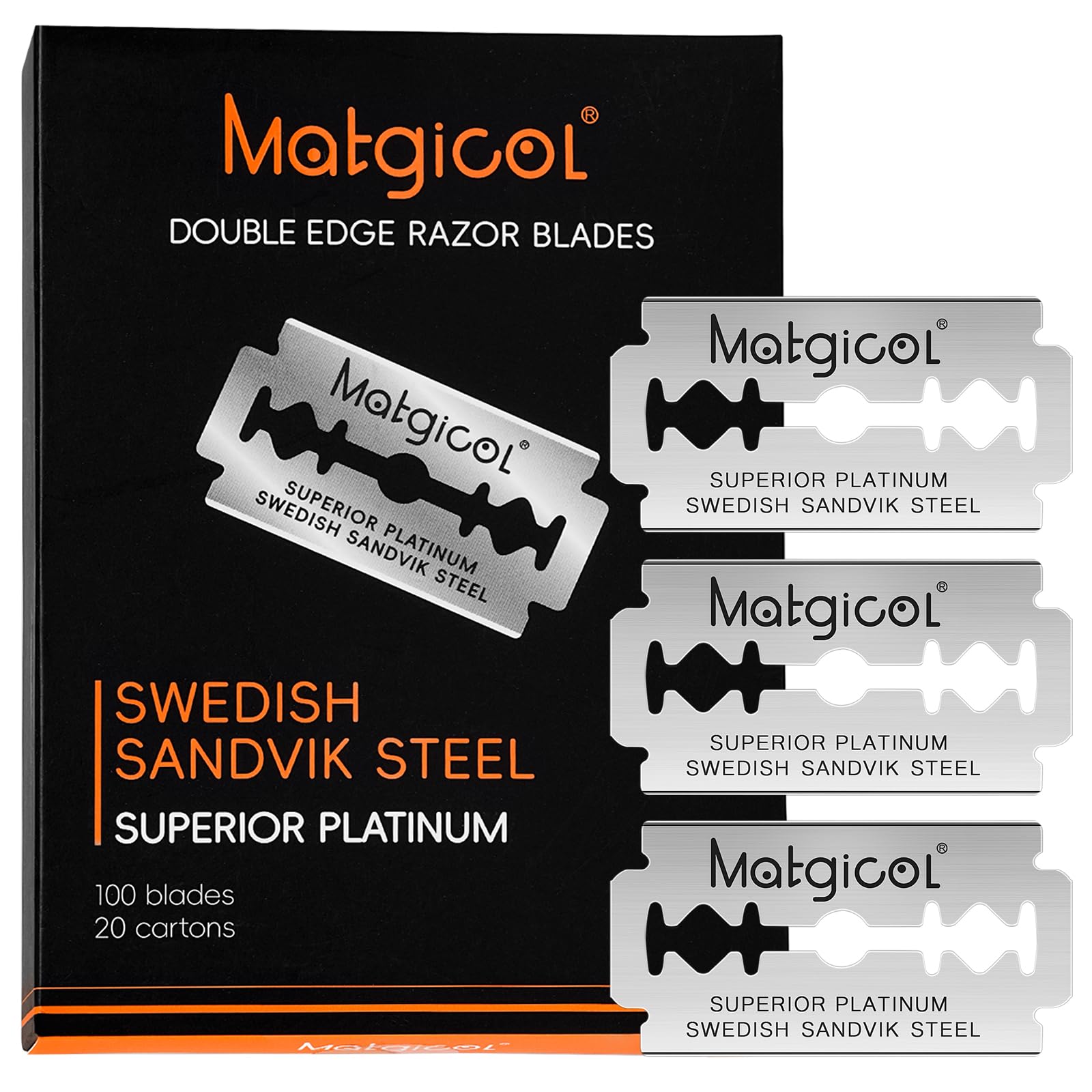 MATGICOL double edge blades pack 100 count for economical, long term shaving convenience.