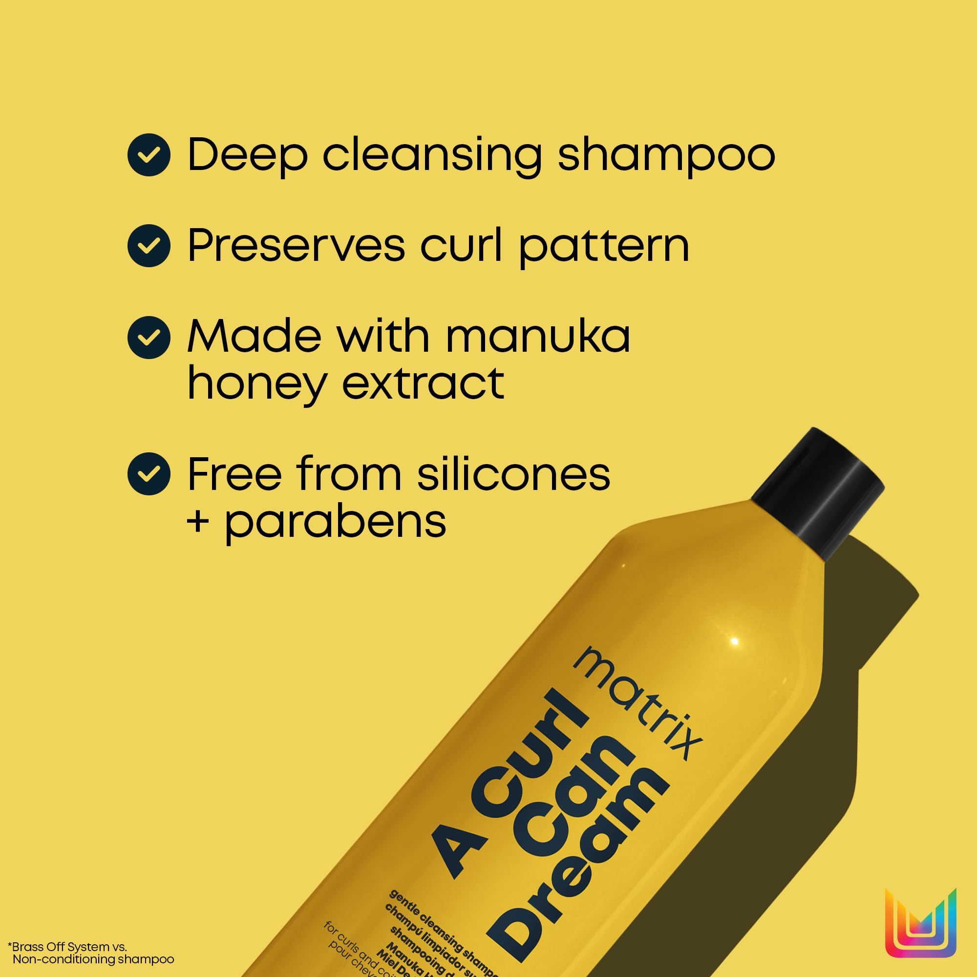 Matrix A Curl Can Dream Deep Cleansing Shampoo label shows silicone-free formula for curls