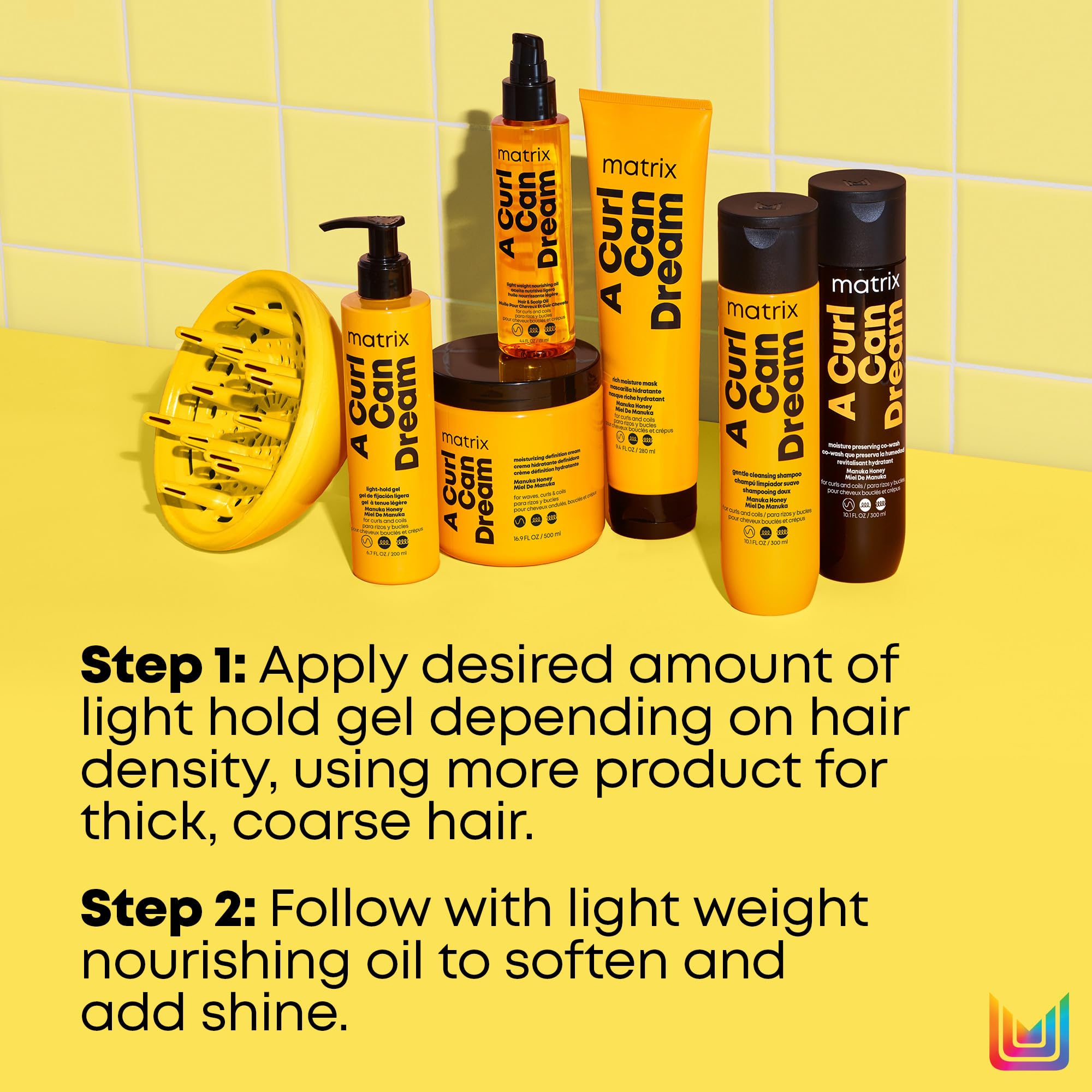 Matrix A Curl Can Dream Light Hold Gel on hair demonstrates frizz control
