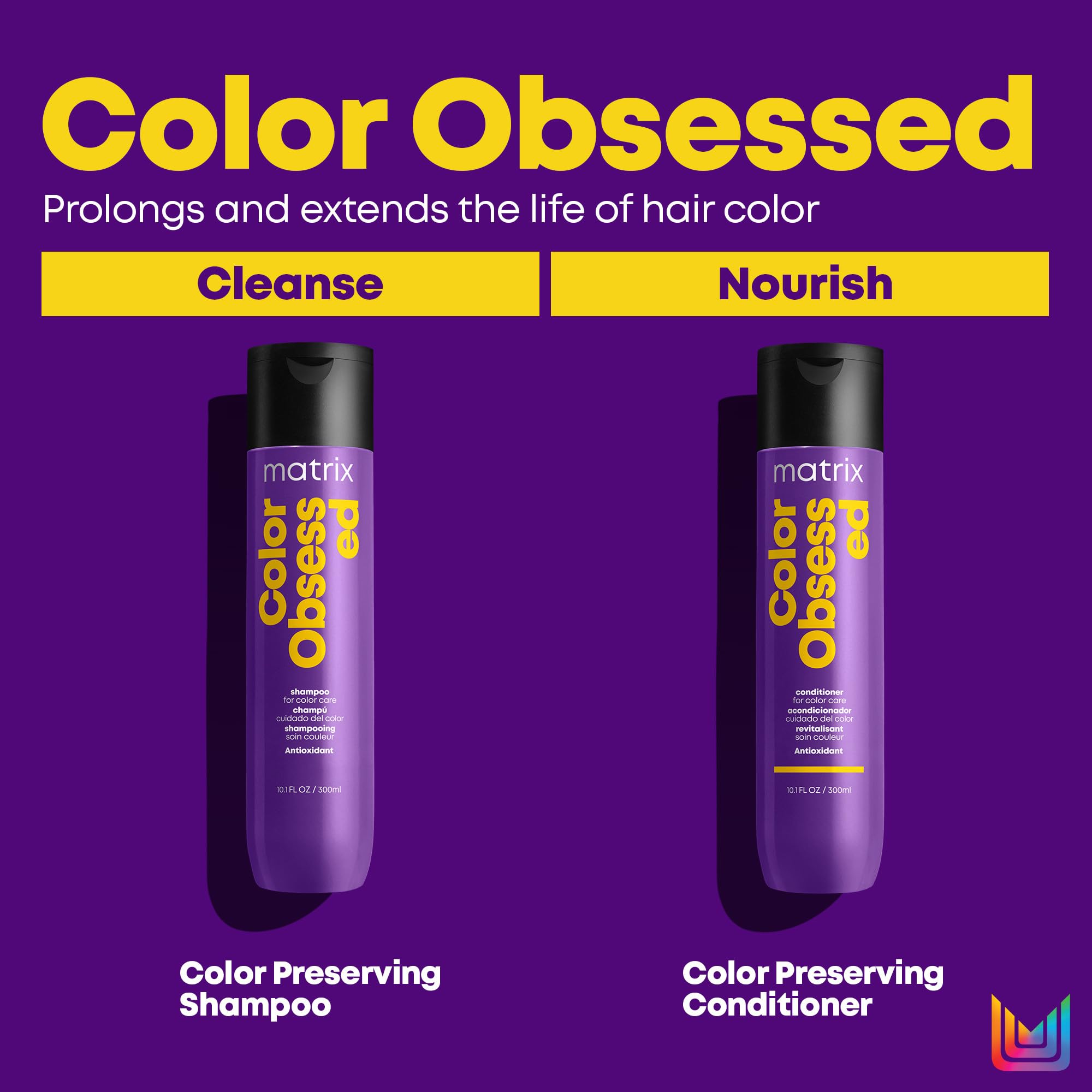 Matrix Color Obsessed Conditioner hair closeup reveals smooth, vibrant strands.