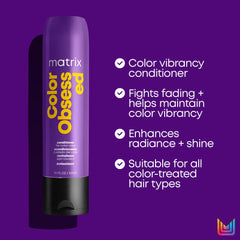 Matrix Color Obsessed Conditioner finish shows shiny, healthy color-treated hair.
