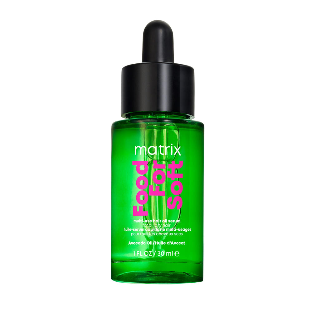 MATRIX Food For Soft Hair Serum Oil bottle ready for application on damp hair