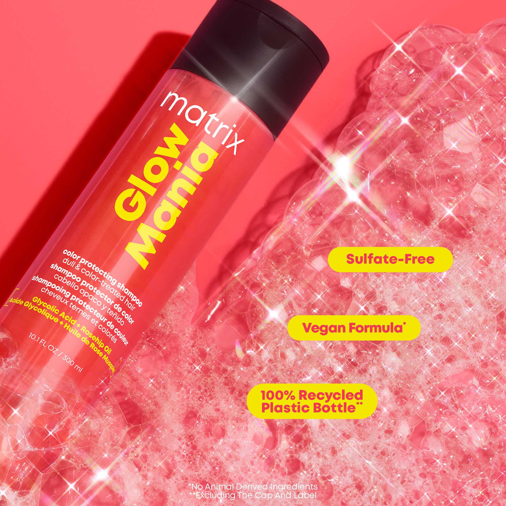 MATRIX Glow Mania Shampoo after-use-shine reveals healthier-looking color glow.