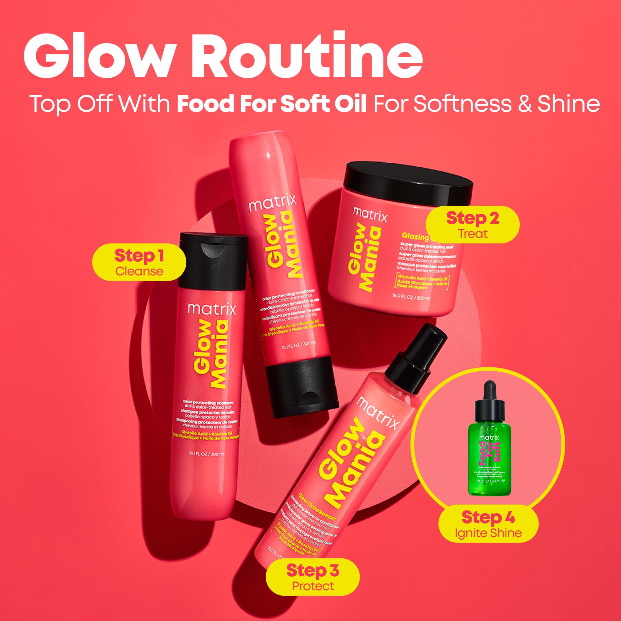 MATRIX Glow Mania Shampoo fragrance-notes linger with grapefruit and mango.