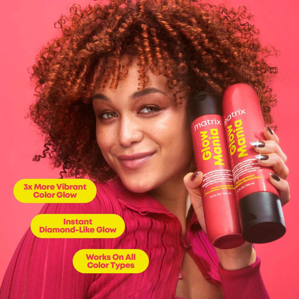 MATRIX Glow Mania Shampoo rosehip-oil nourishes hair and promotes lasting glow.