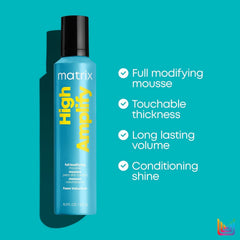 Matrix High Amplify in hand demonstrates soft, manageable hair.
