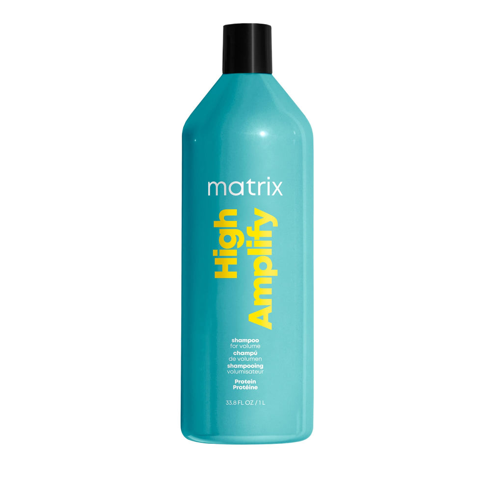 Matrix High Amplify Shampoo bottle demonstrates boosted volume for fine hair.