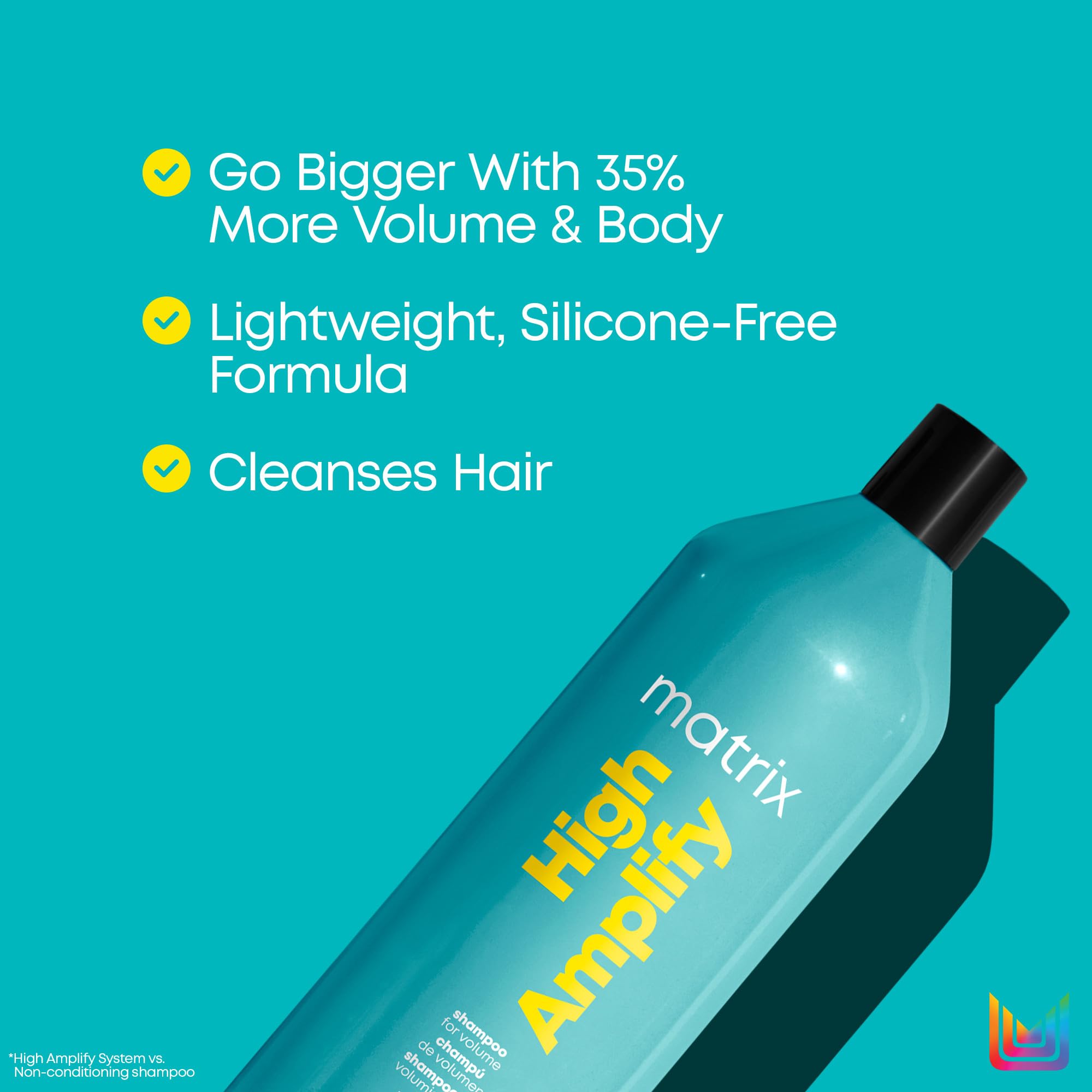 Matrix High Amplify Shampoo pump shows easy, mess-free application for daily use.