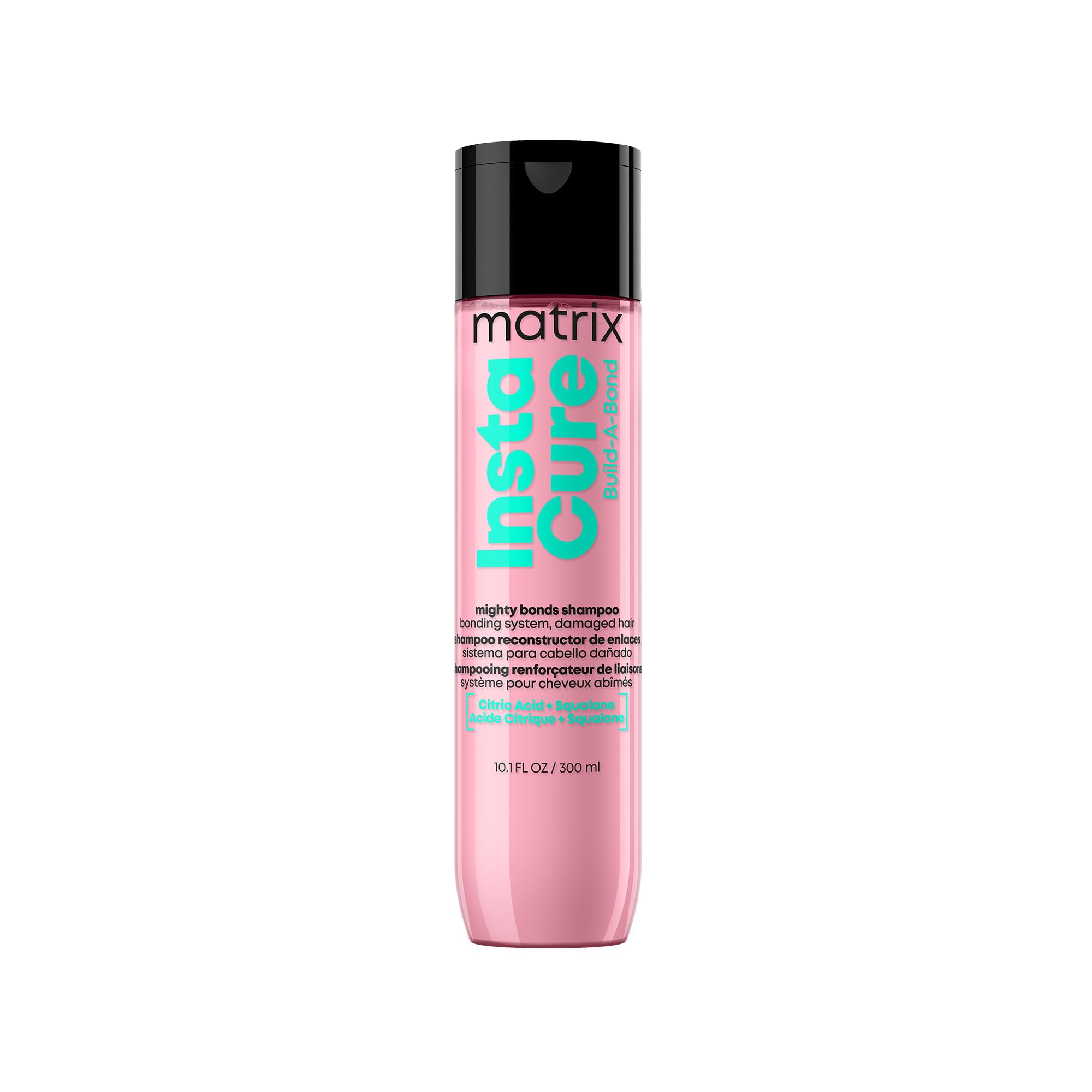 MATRIX Instacure Build-A-Bond Mighty Bonds Shampoo bottle front highlights stronger, healthier hair