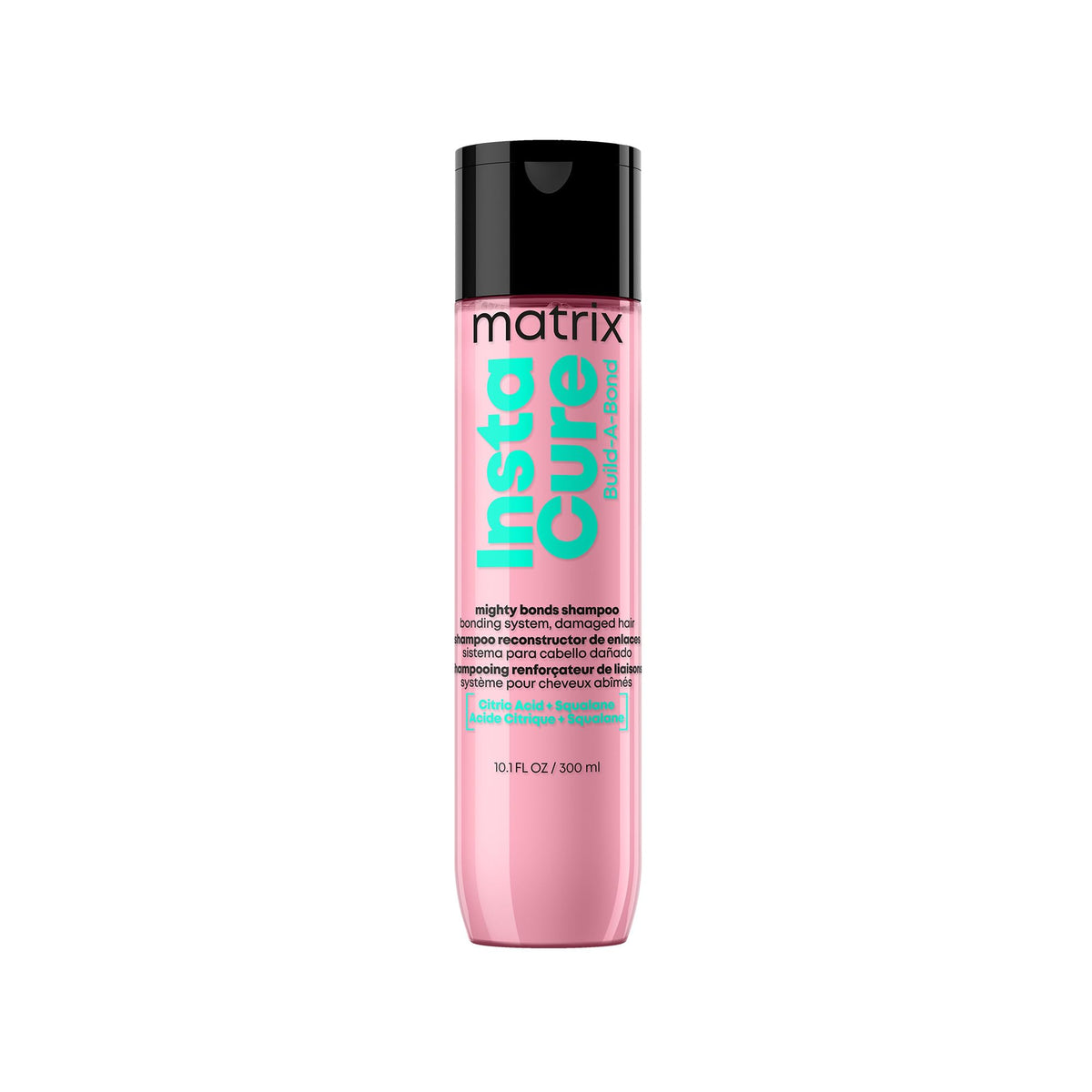 MATRIX Instacure Build-A-Bond Mighty Bonds Shampoo bottle front highlights stronger, healthier hair